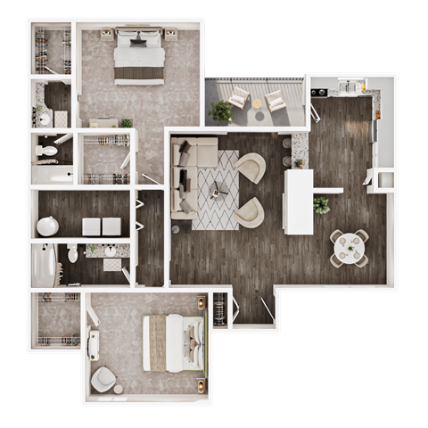 Floor plan for 2 beds, 2 baths, 1189 sqft